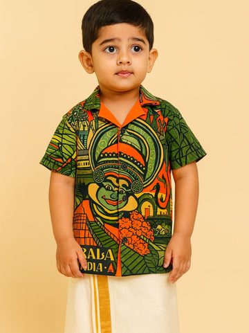 Kids Onam Kerala Cuban Collar Shirt